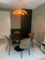 Eettafel met 4 stoelen olijfgroen, 100 tot 150 cm, Rond, Ophalen of Verzenden, Zo goed als nieuw