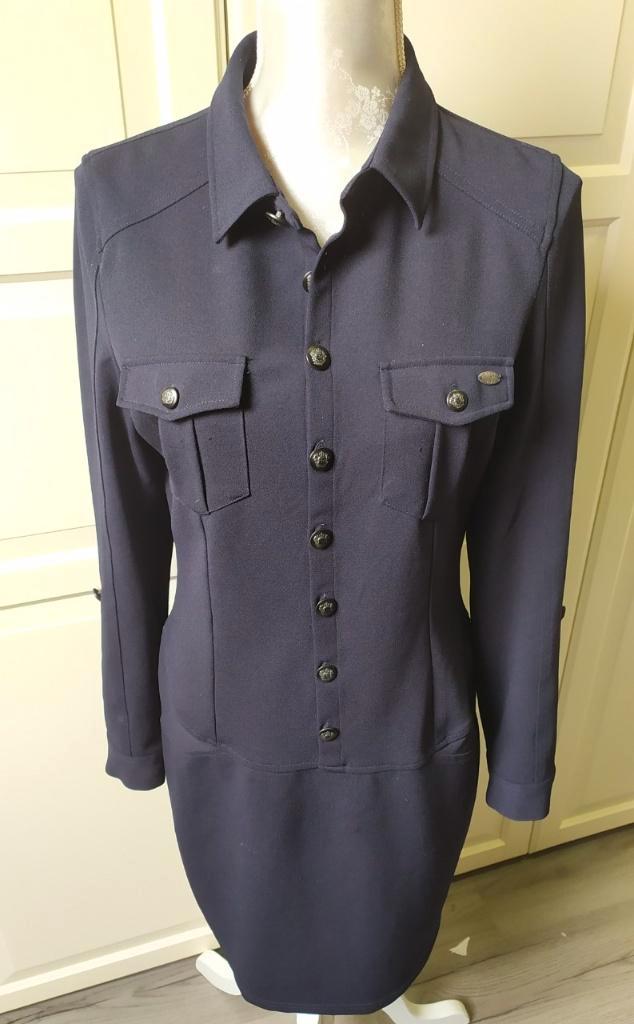 Blauwe Business Jurk Geisha Maat S, Kleding | Dames, Jurken, Zo goed als nieuw, Maat 36 (S), Blauw, Onder de knie, Ophalen of Verzenden