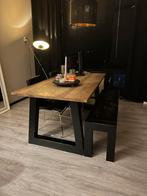 Houten eettafel met bankje, Ophalen, Gebruikt, Eikenhout, 50 tot 100 cm