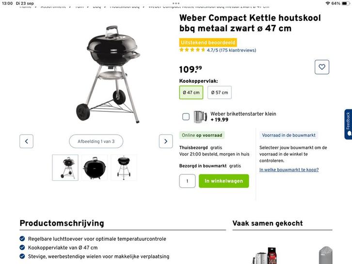 Weber BBQ 47cm - spiksplinternieuw!!, Tuin en Terras, Houtskoolbarbecues, Nieuw, Ophalen