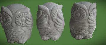 Horen Zien en Zwijgen Uilen~3 Uiltjes~Grijs~Cement~Steen beschikbaar voor biedingen