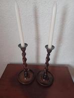 2 Engelse antieke hardhouten kandelaars, Ophalen of Verzenden