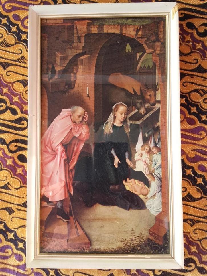 Oude ingelijste prent uit Italië met Maria en kind 26,5 cm., Antiek en Kunst, Antiek | Religie, Ophalen of Verzenden