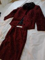 Mantelpakje zwart rood tweed vintage stijl jasje kokerrok S, Jasje, Ophalen of Verzenden, Zo goed als nieuw, Maat 36 (S)
