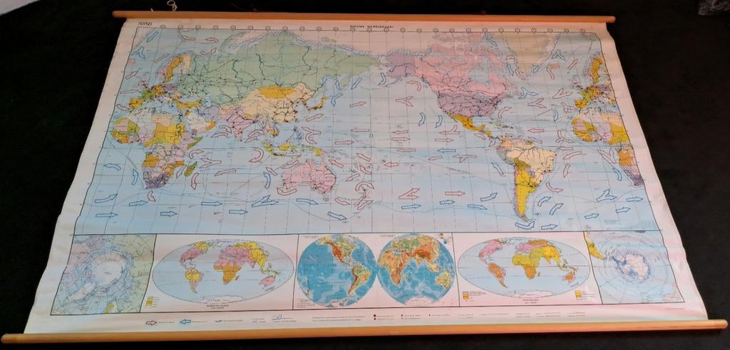 Oude schoolkaart wereld - linnen doek, Ophalen, Aardrijkskunde