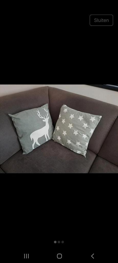 Kussenset: Rendier & Sterren - Scandinavische Stijl, Huis en Inrichting, Woonaccessoires | Kussens, Zo goed als nieuw, Grijs, Vierkant