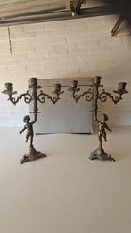 Antieke Kandelaars met Cherubijnen - Set van 2, Antiek en Kunst, Antiek | Kandelaars, Ophalen, Koper of Brons