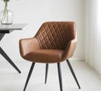 Design eetkamerstoelen cognac (4), Huis en Inrichting, Ophalen of Verzenden, Zo goed als nieuw, Bruin, Stof