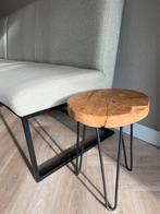 Houten bijzettafel met metalen poten, Ophalen, Minder dan 45 cm, Minder dan 55 cm, Rond