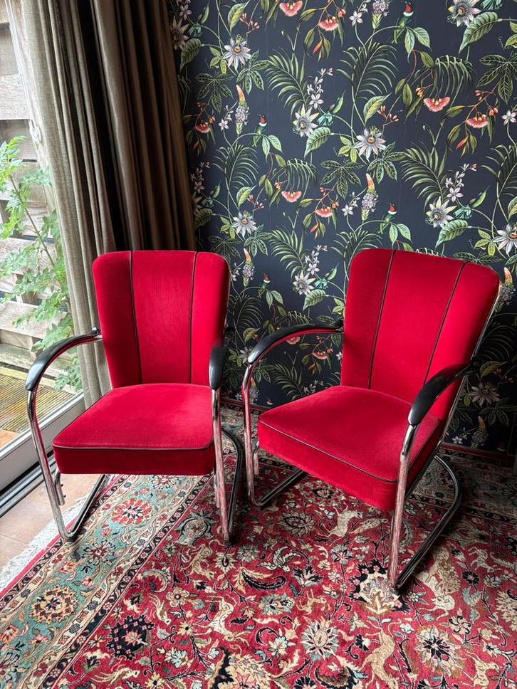 Gispen, fauteuil, 412s, rood, corduroy, Huis en Inrichting, Fauteuils, Gebruikt, Stof, 50 tot 75 cm, 75 tot 100 cm, Ophalen