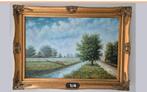 Mooi gesigneerd Hollands landschap op doek 108 x 78 cm, Antiek en Kunst, Kunst | Schilderijen | Klassiek, Ophalen