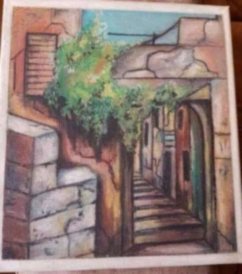 Heel bijzonder oud schilderij straatje gesigneerde E.D., Antiek en Kunst, Kunst | Schilderijen | Klassiek, Ophalen