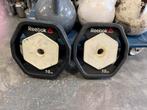 2 x 10 kg Reebok rep halter schijven 30 mm gewichten zwart, Halterschijven, Gebruikt, Ophalen of Verzenden, Reebok