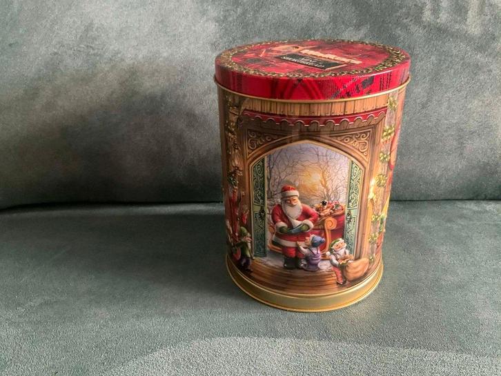 kleurrijk kerstblik Walkers met muziekdoos, draait rond, Diversen, Kerst, Zo goed als nieuw, Ophalen of Verzenden