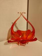 Vintage amber rood glazen schaal mandje - murano stijl, Ophalen of Verzenden