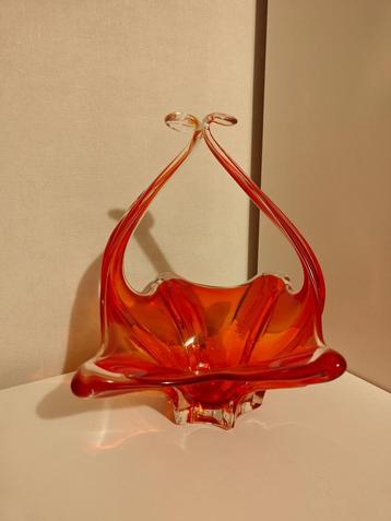 Vintage amber rood glazen schaal mandje - murano stijl beschikbaar voor biedingen