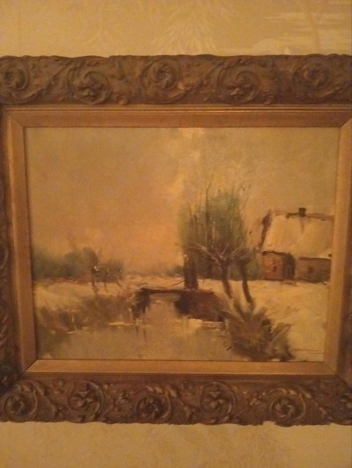 Schilderij J. Kelderman- Winters Landschap, Antiek en Kunst, Kunst | Schilderijen | Klassiek, Ophalen of Verzenden