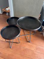 Set van 3 Zwarte Bijzettafels, Ophalen, Minder dan 45 cm, Minder dan 55 cm, Metaal of Aluminium