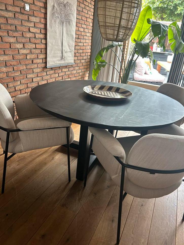 Eettafelstoelen/ eetkamerstoelen, Huis en Inrichting, Stoelen, Zo goed als nieuw, Drie, Metaal, Stof, Ophalen