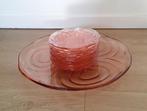 Vintage glazen gebakstel, zalmroze, 11-delig, Huis en Inrichting, Keuken | Servies, Ophalen of Verzenden, Overige stijlen, Glas