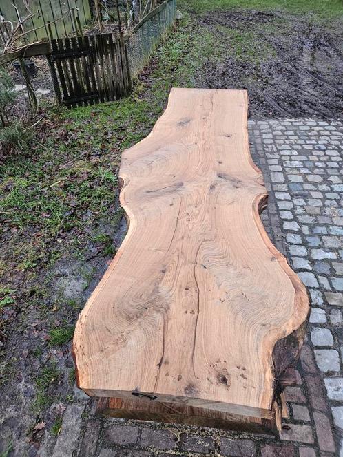 Eiken tafelblad / boomstamtafel / eettafel, Tuin en Terras, Tuintafels, Zo goed als nieuw, Rechthoekig, Hout, Ophalen