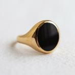 Vintage 9K gouden solitaire ring met onyx - 17,25, Ophalen of Verzenden, Zo goed als nieuw, 17 tot 18, Met edelsteen