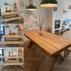 Steigerhouten eettafel met bankje, Huis en Inrichting, 50 tot 100 cm, Gebruikt, Rechthoekig, Ophalen