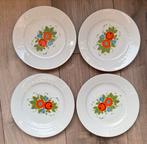 4 vintage retro Kahla ontbijtborden  met bloemen design, Gebruikt, Ophalen of Verzenden, Bord(en), Overige stijlen