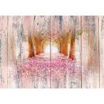 117 Roze Bloemenpad Vlies Fotobehang 350x250cm in 3 maten, Huis en Inrichting, Stoffering | Behang, Ophalen of Verzenden, Minder dan 10 m²