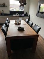 6 zwart lederen eetkamerstoelen op wieltjes. Verstelbare rug, Huis en Inrichting, Stoelen, Ophalen, Gebruikt, Zwart, Leer