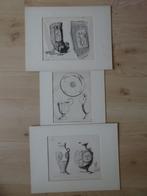 Drie prenten middeleeuwse drinkhoorn kannen Frans Buffa 1858, Antiek en Kunst, Kunst | Etsen en Gravures, Verzenden