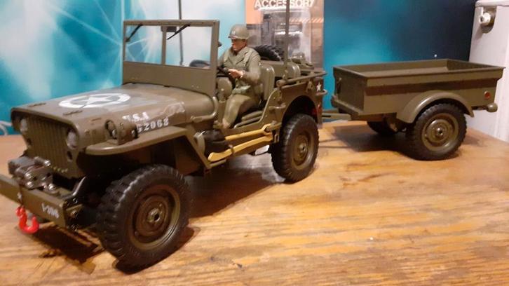 Willy,s Jeep+aanhanger +soldaat+lier, Hobby en Vrije tijd, Modelbouw | Radiografisch | Auto's, Zo goed als nieuw, Auto onroad