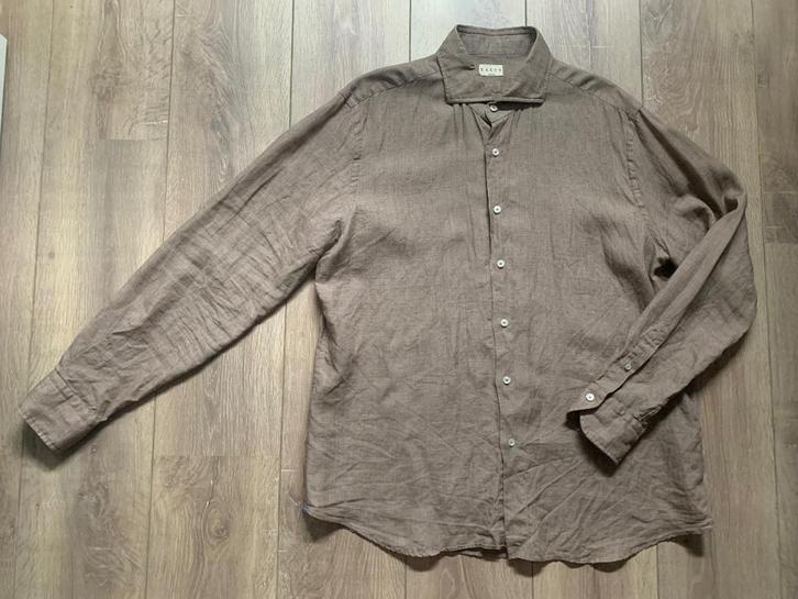 Xacus overhemd blouse bruin khaki 45 = XL / XXL, Kleding | Heren, Overhemden, Zo goed als nieuw, Halswijdte 43/44 (XL), Bruin
