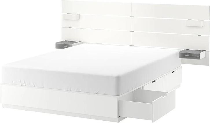 Ikea NORDLI Bed 140x200 met Opbergruimte, Huis en Inrichting, Slaapkamer | Bedden, Tweepersoons, 140 cm, Hout, Wit, Ophalen