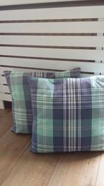 Nieuwe set woonkussens geblokt blauw groen, Ophalen of Verzenden, Nieuw, Blauw, Vierkant
