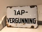 Wit emaille bord met zwarte letters TAP - VERGUNNING, Ophalen of Verzenden
