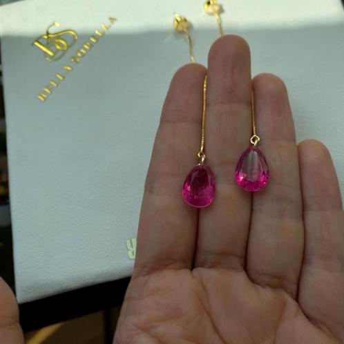Oorbellen half edelsteen kristal zilver 925 met 18k goud, Sieraden, Tassen en Uiterlijk, Oorbellen, Nieuw, Hangers, Zilver, Roze