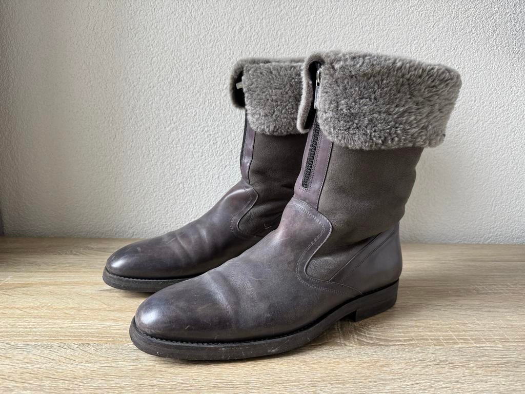 Santoni Laarzen Grijze met Bontrand - EU 44 UK 10, Overige kleuren, Overige typen, Ophalen of Verzenden, Zo goed als nieuw