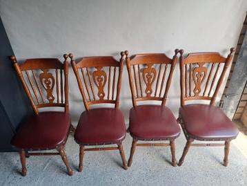 4 eikenhouten eetkamerstoelen met lederen zitvlak  beschikbaar voor biedingen