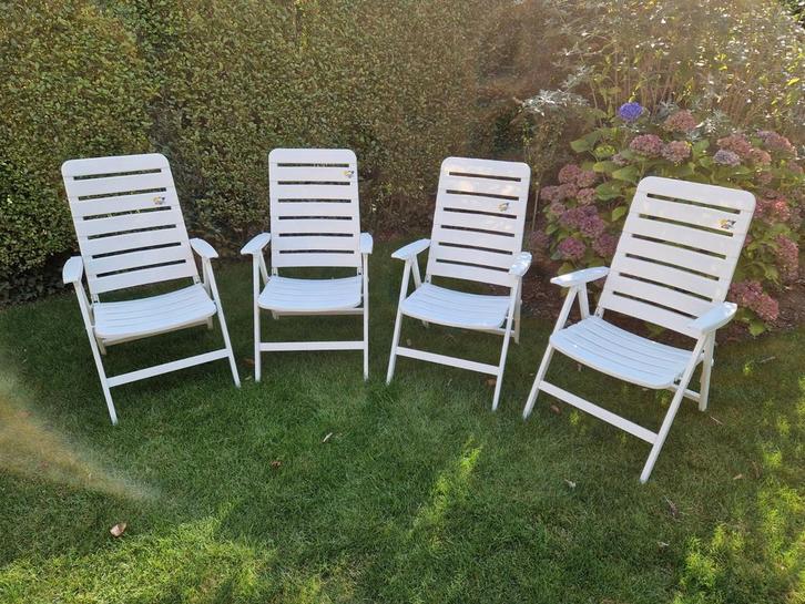 4 Kettler Tuinstoelen - Wit, Tuin en Terras, Tuinstoelen, Gebruikt, Kunststof, Inklapbaar, Verstelbaar, Ophalen
