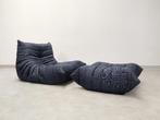 Ligne Roset Togo - 1 seater & ottoman - blue pinstripe, Huis en Inrichting, Fauteuils, Stof, 100 tot 125 cm, Ophalen of Verzenden