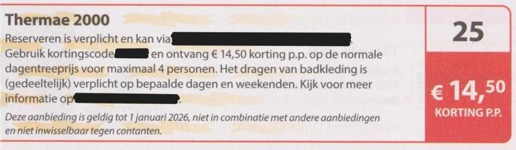 Thermae 2000. € 14,50 korting p.p. Postcodeloterij bon nr 25, Tickets en Kaartjes, Kortingen en Cadeaubonnen, Drie personen of meer