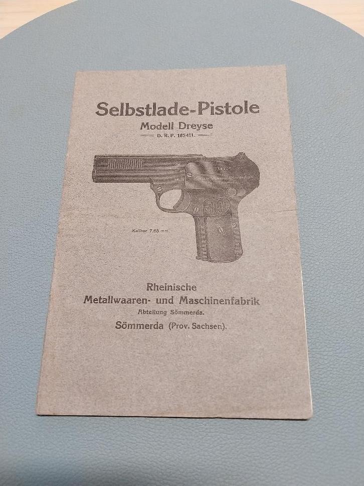 Selbstlade - Pistole Modell Dreyse D.R.P. 185411, Verzamelen, Militaria | Tweede Wereldoorlog, Nederland, Ophalen of Verzenden