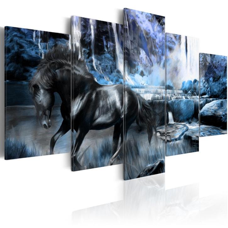 722 Natuur Paard 5 Luik Canvas Schilderij 200x100cm 2 maten, Antiek en Kunst, Kunst | Schilderijen | Klassiek, Ophalen of Verzenden