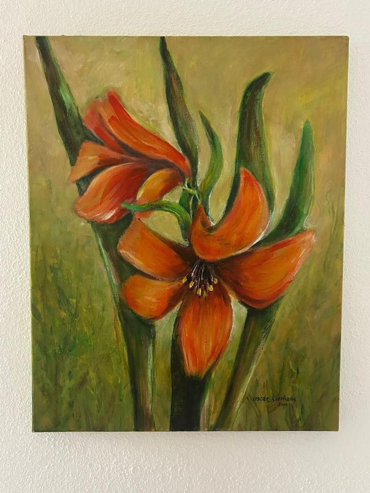 Olieverfschilderij bloemen, Antiek en Kunst, Kunst | Schilderijen | Klassiek, Ophalen
