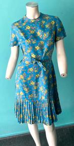 Vintage originele jaren 70 jurk blauw gebloemd maat 38, Maat 38/40 (M), Vintage, Knielengte, Gedragen
