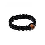 Dames Macramé Ring + Tijgeroogsteen Zwart Nylon Handgemaakt, 18 tot 19, Kunststof, Birgitta-Gracht 33, 6465 EL Kerkrade, Nederland