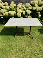Brocante marmeren, gietijzeren bistro tafel., Ophalen, Gebruikt, Rechthoekig, Metaal