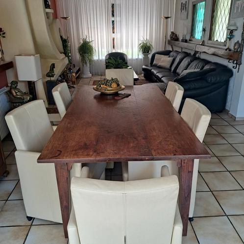 Eikenhouten eettafel met 6 leren stoelen, Huis en Inrichting, Tafels | Eettafels, Gebruikt, 100 tot 150 cm, 200 cm of meer, Vijf personen of meer