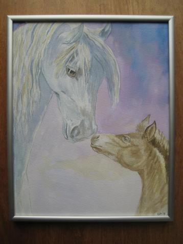 Handgeschilderd: Aquarel Horse Kiss   beschikbaar voor biedingen